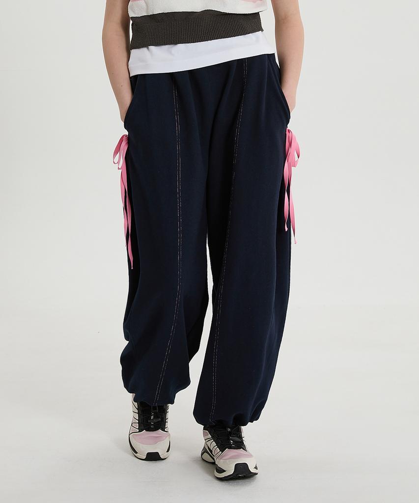 WAIKEI Double Elastic Ribbon Sweatpants Navy