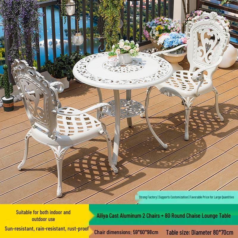 White Wrought Iron Cast Aluminum Outdoor Patio Table and Chairs Set - Waterproof Villa Courtyard Garden Balcony Furniture