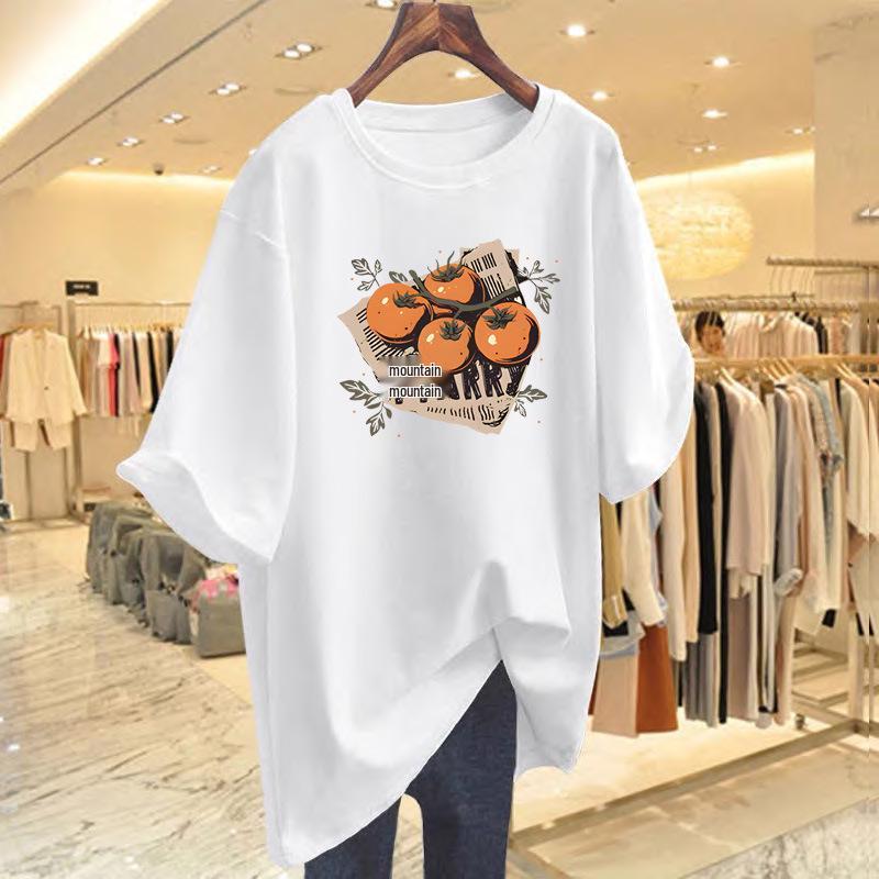 

Women s Korean Style Loose Cotton Summer T-Shirt with Short Sleeves S