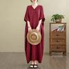 DIMANAF 2025 Women Plus Size Solid Summer Dress Short Sleeve Casual Basic New Dress Loose Long Dress
