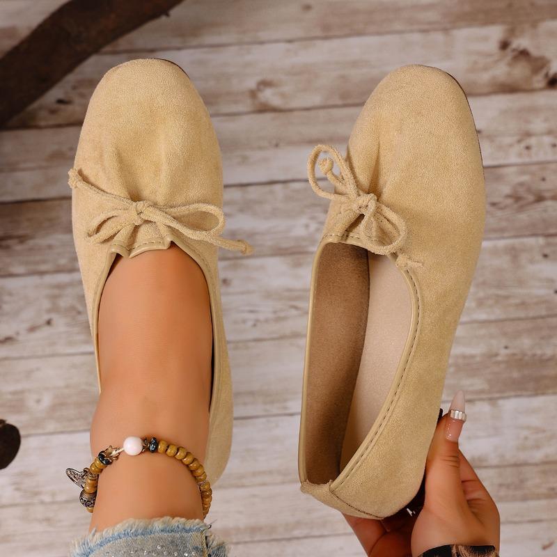 Fashion Flannelette Single Shoes Women's Fashion Round Toe Pleated Bow Soft Sole Non-Slip Low Top Shoes