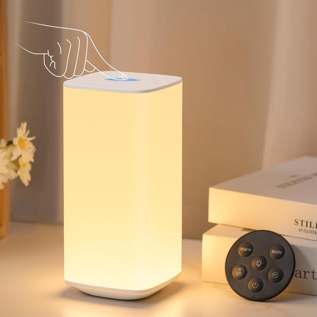 Bedside Table Lamp Touch & Remote 3 Modes & 256 RGB Colors, Touch Night Light for Kids with Warm White Lights Dimmable, Nursery Night Light Timer for