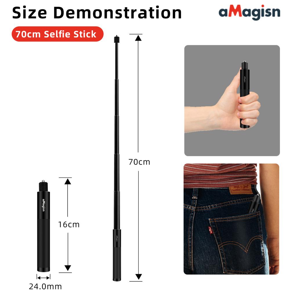 aMagisn 1/4’’ Selfie Stick Ball Head / Aluminum / Carbon Fiber Extendable Telescopic Pole for Gopro DJI Insta360 X4 X3 Ace Pro 2 7