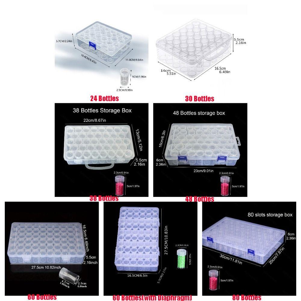 24/30/38/48/60/80 Bottles Diamond Painting Storage Containers Round Plastic Beads Storage Containers Box Transparent Save Space