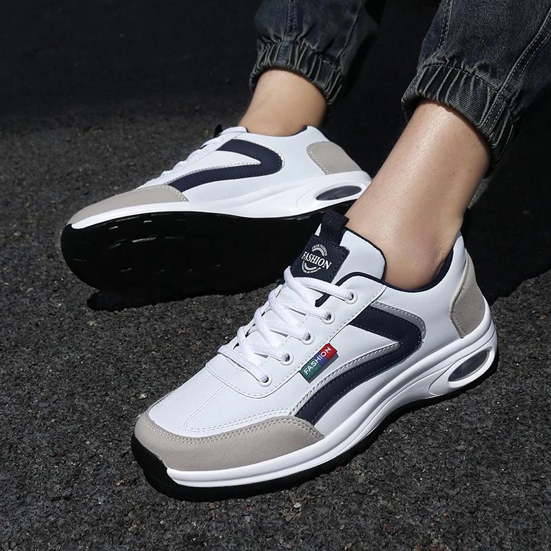 Men Luxury Sneakers Summer Thick Soled Fast Drying Anti Slip Height Increasing Walking Shoes PU Leather Footwear Tennis for Men