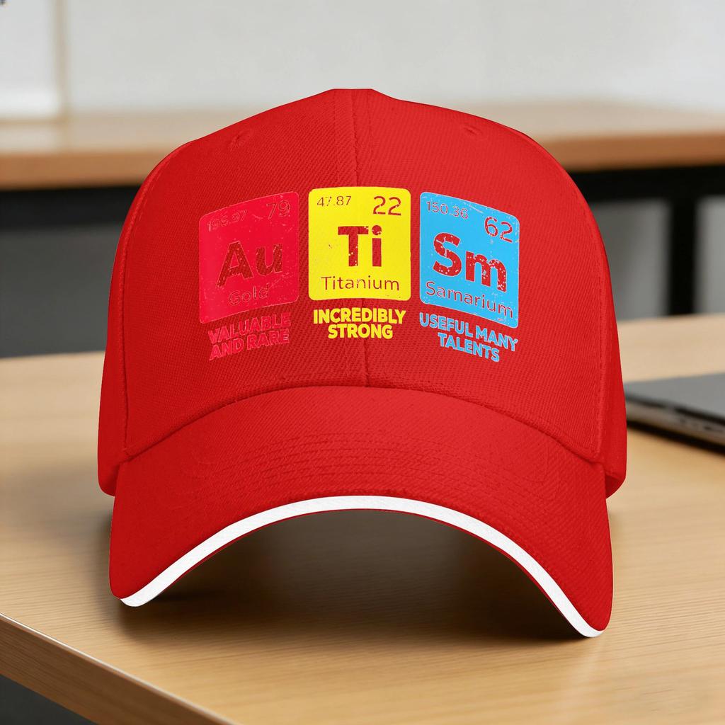 Spring Autism Awareness Autism Periodic Table Baseball Cap Outdoor Gym Trendy Sun Trucker Hat Unisex Women SunProof Snapback Cap