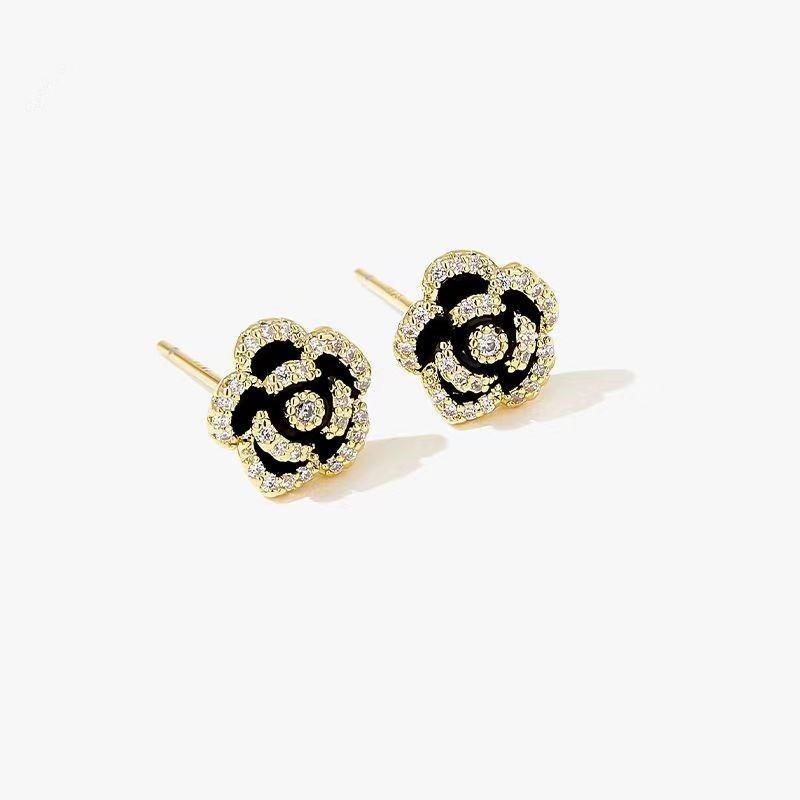 JMXD-French Internet celebrity flower earrings fashionable retro niche light luxury temperament versatile stud earrings