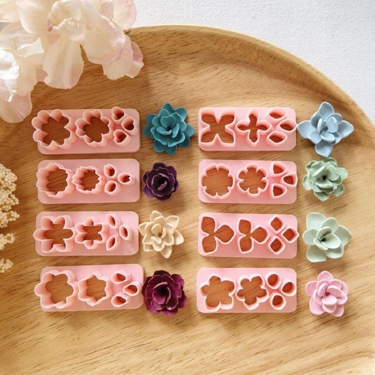 8PCS Polymer Clay Flower Molds For Earring Making Silicone Craft Tools With Detailed Petal Design Earring Making Molds