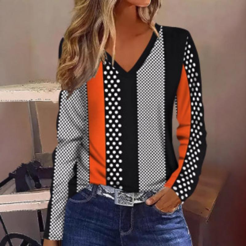 

Повседневный топ с V-образным вырезом и длинным рукавом, модная женская футболка с 3D-принтом, свободные осенние топы для женщин 5XL