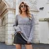 Autumn and Winter Metal Edge Striped Knitted Sweater Women's European and American V-neck Pullover Loose Sweater Women's Commuter Style