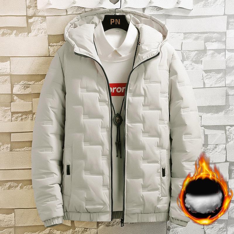 Men's Plus Size Fleece Hooded Cotton Jacket Warm Winter Student Jacket Ultrasonic Design