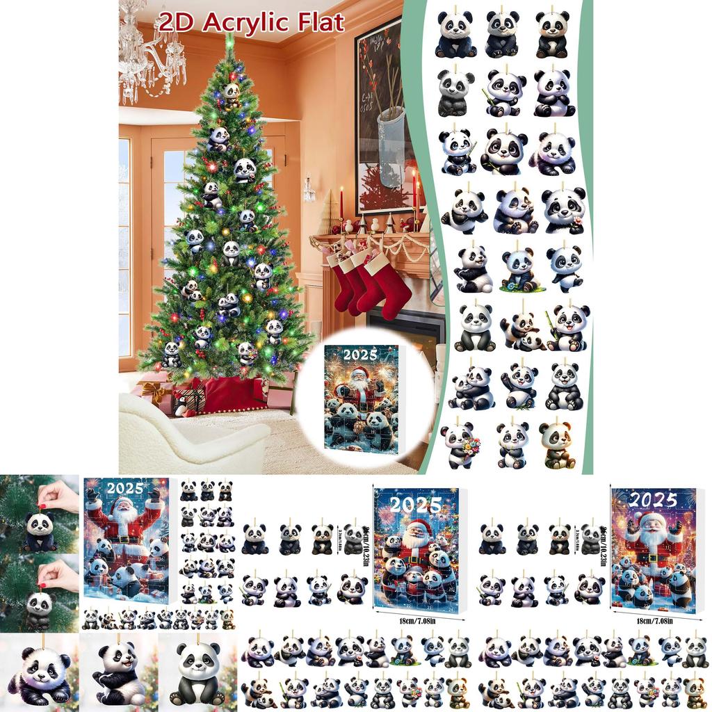 Christmas Panda Themed Advent Calendar Gift Set With 24 Acrylic Pieces For Celebrations