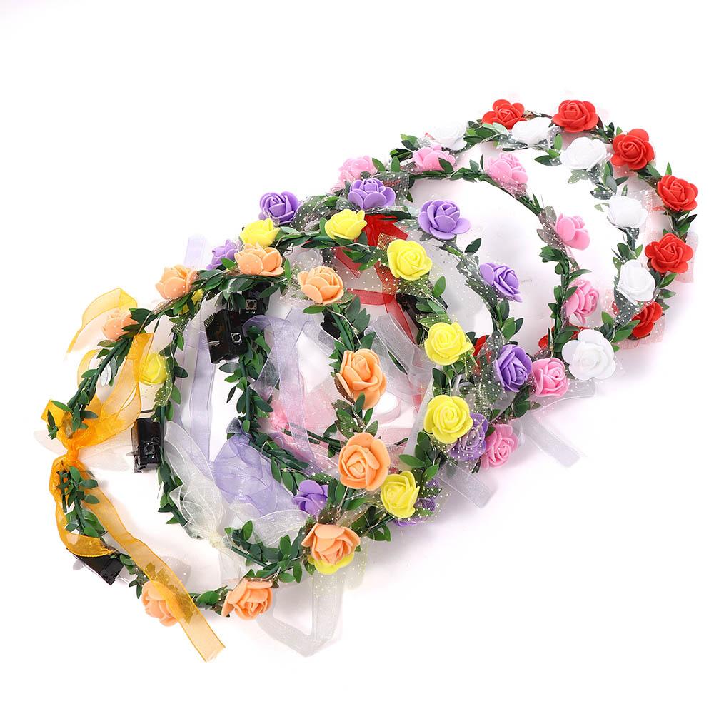 Ślubna Lśniąca Piankowa Korona Kwiatowa Opaska na Głowę Wianek Dekoracja Nakrycie Głowy dla Kobiet Girlanda ze Światłami LED
