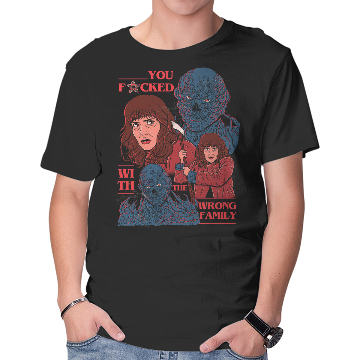 Unisex Crew Neck T-Shirt Messed With The Wrong Family Graphic Short Sleeve Casual Tee L