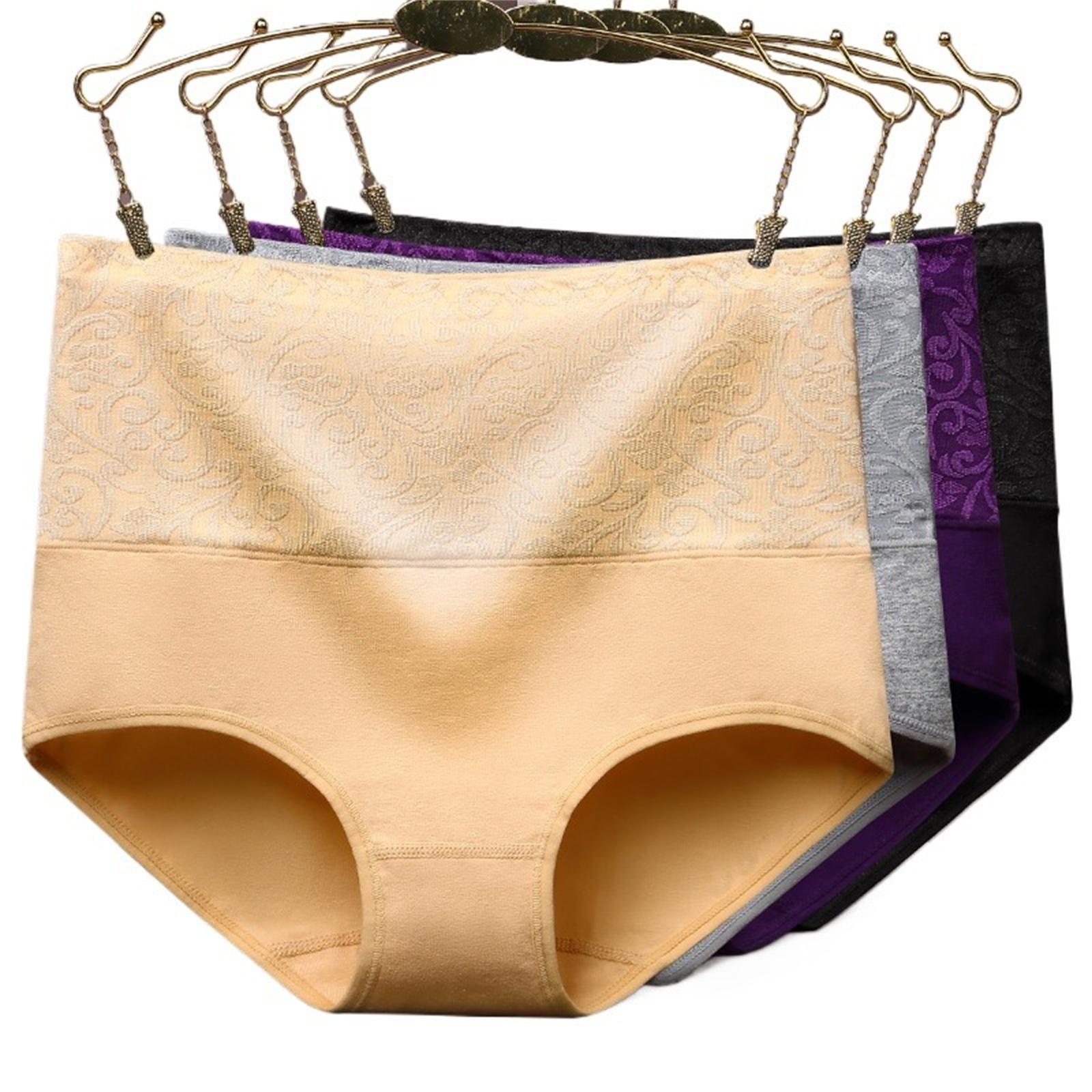 Women s High Waist Cotton Underwear 4 Pack Breathable Full Coverage Panties with Floral Print M