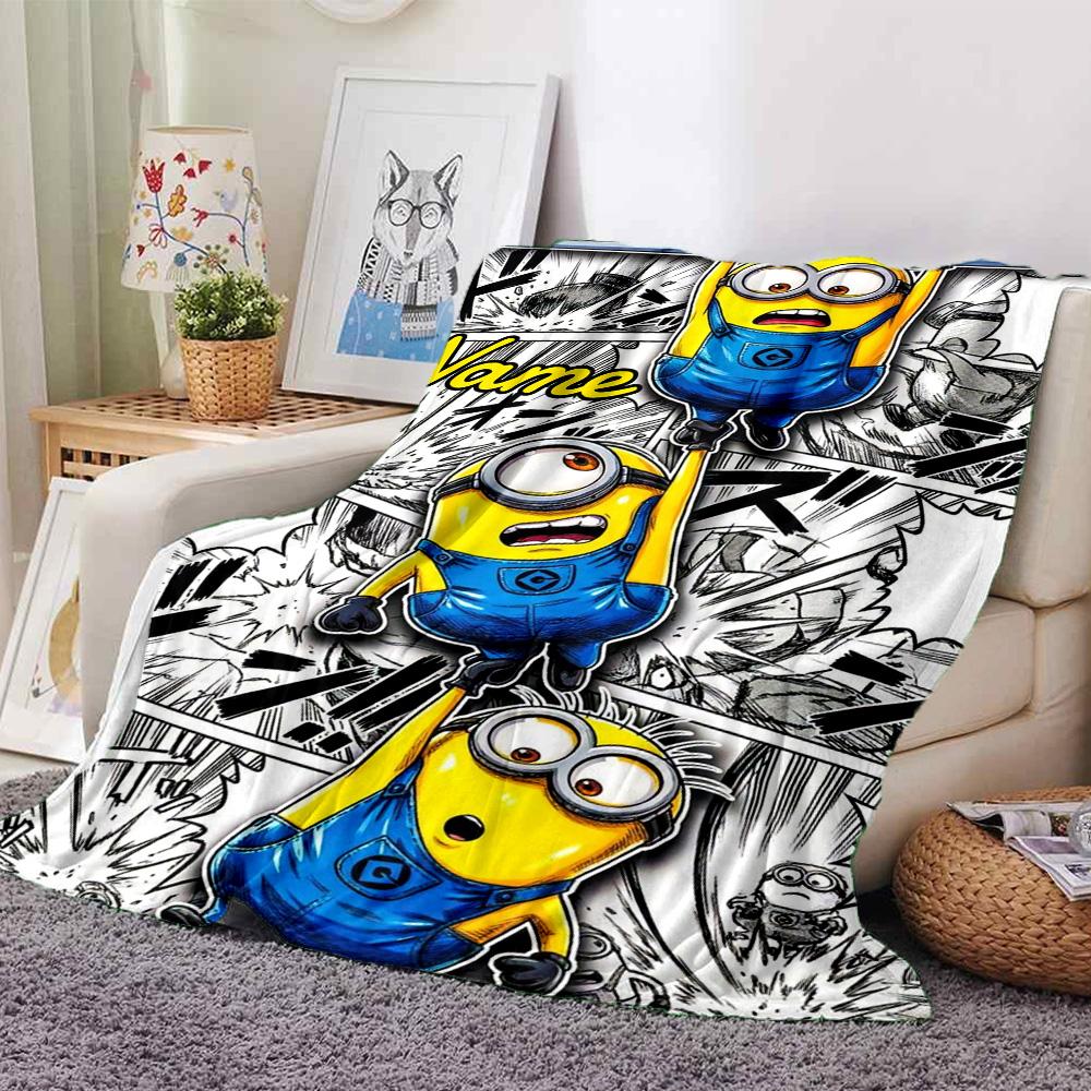 Custom Name Despicable Comic Adventure Flannel Blanket for Super Soft Cute Comfort Blanket for Travel Bedding Couch Sofa Blanket