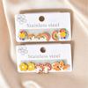 3pcs Set Cute Cartoon Sun Rainbow Butterfly Flower Mushroom Small Stud Earrings for Women Girl, Stainless Steel Piercing Jewelry
