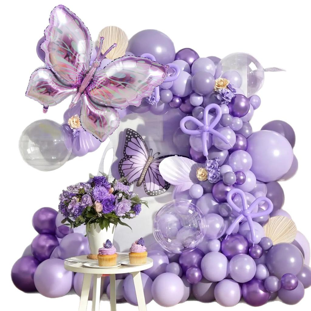 Birthday Party Balloon Chain Set Purple Butterfly To Aluminum Film Balloon Scene Arrangement Wedding Decoration Balloon