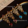 Vintage Colored Heavy Industry Mythical Beast Leopard Head Shaped Earrings Set With Diamonds Water Droplets Retro Atmospheric
