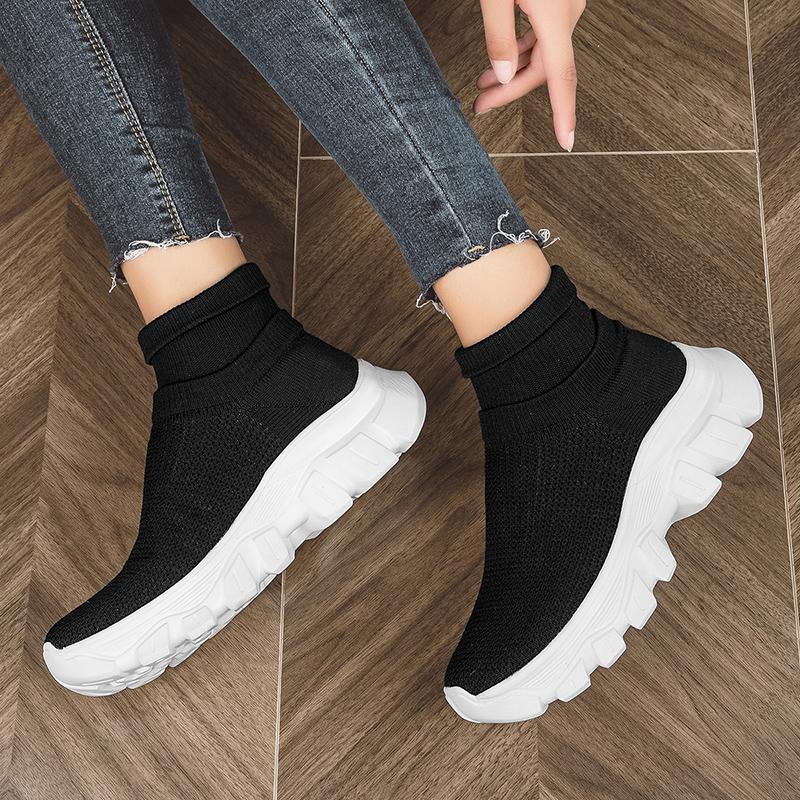 Unisex Sneakers Breathable High Elastic Socks  Thick Bottom Increase Sports Shoes Women's Shoes