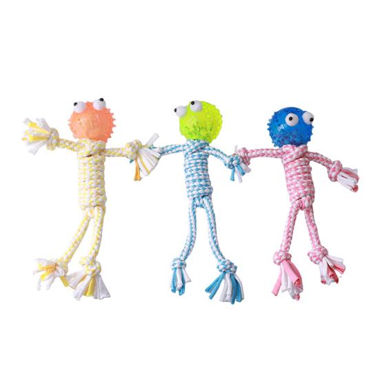 Dog Rope Chew Toy Squeaky Spiky Ball Cotton Rope Puppy Teething Toy Interactive Tug-of-War Toy Toy for Small And Medium Dogs Teeth Cleaning