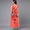 Women Oversized Sleeveless Round Neck Dress Stunning Tropical Bouquet Flowy Mid Length Dress
