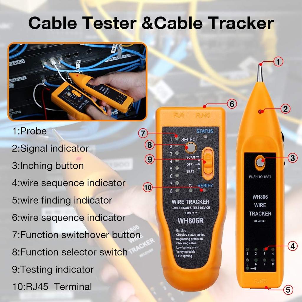 RJ45 Crimping Tool Network Tool Kit for Cat5 Cat5e Cat6, 10 In 1 Portable Ethernet Cable Crimper Kit for Rj45/Rj11/Rj12, 8p8c Ethernet Tool Kit Cat5