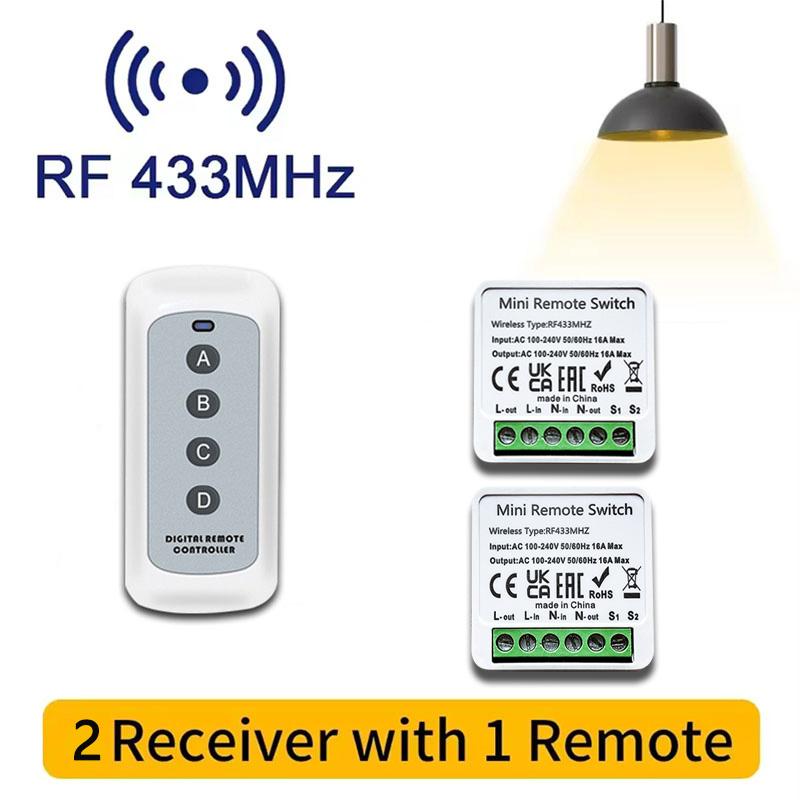 RF 433MHZ Wireless Light Switch 16A Relay Breaker 4 Key Remote Control Switch For Smart Home LED Lamp Wall Garage Doors Switch