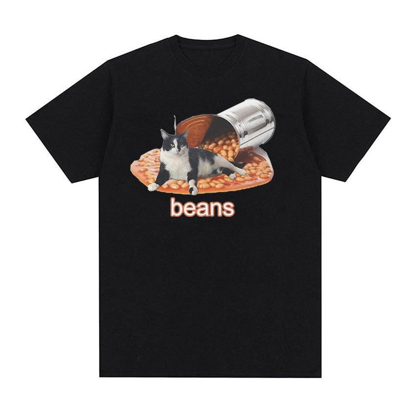 

Cute Cat Beans Graphic Printed TShirt for Women Casual Feminine Short Sleeve Tee Humorous Animal Design Top Clothing 4XL