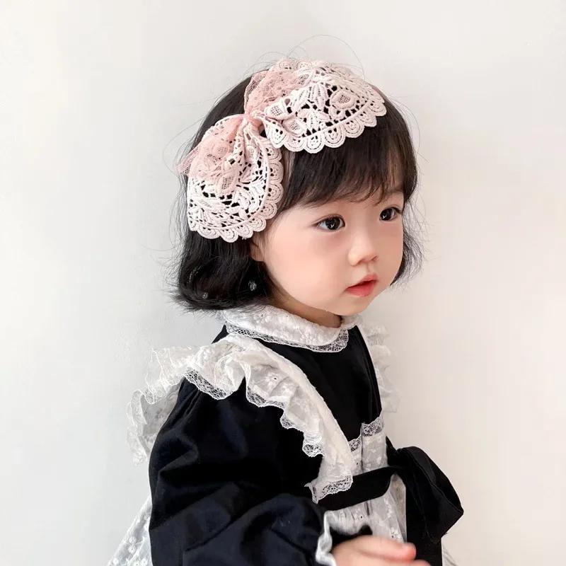 1pc New French Vintage Lace Tie Bow Hair Bands Lace Headband Cute Big Bow Hair Hoop for Baby Girls Baby Hair Accessories