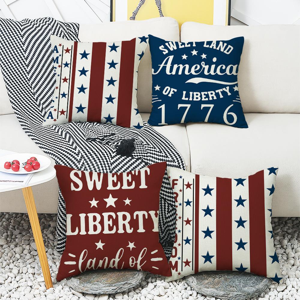 New Independence Day Pillow Five-pointed Star Text Printed Home Decoration Supplies Linen Pillow Case
