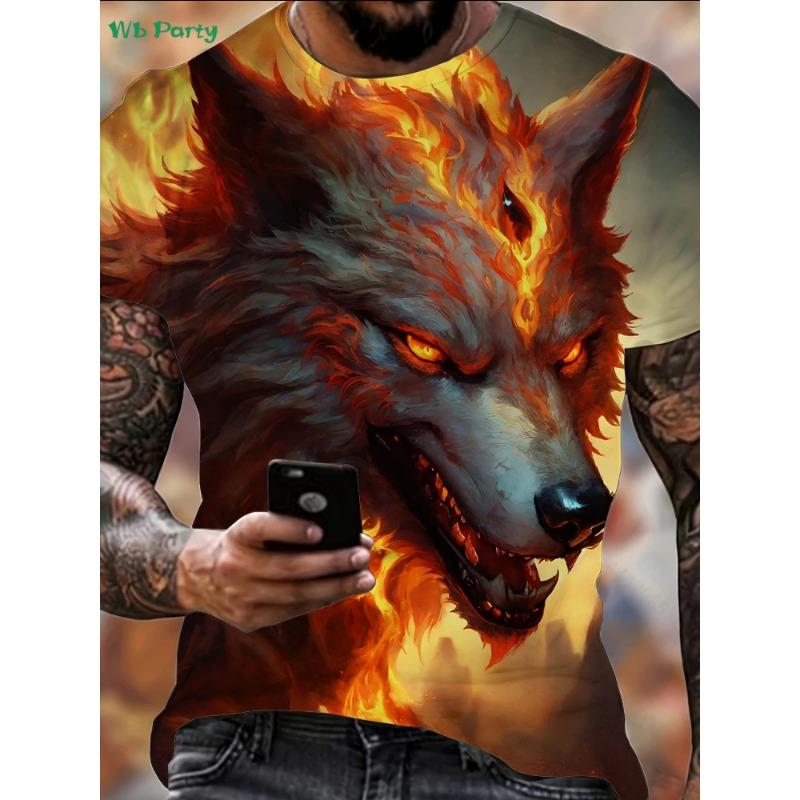 Fashion 3D Wolf Graphic T-Shirt Summer Outdoor Men's Short Sleeved Tee New Trend Round Neck