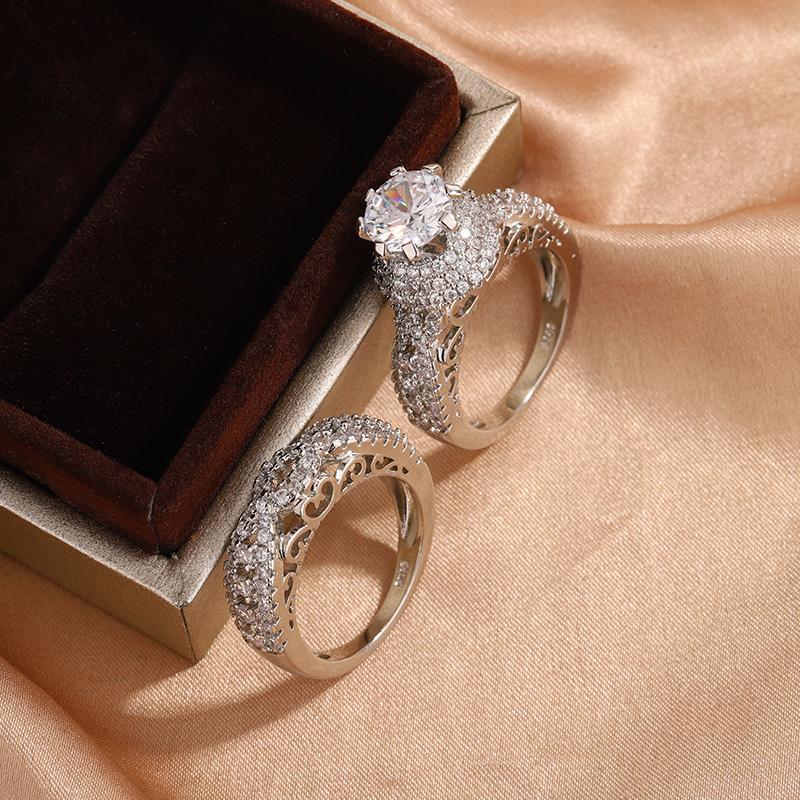 925 Stamp Trendy Wedding Rings for Women New Fashion Design 2Pcs AAA Cubic Zirconia Rings Engagement Bands Party Sets Jewelry