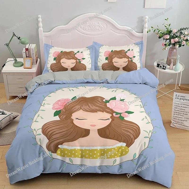 Cartoon Girly King Queen Duvet Cover Watercolor Fashion Girl Pattern Bedding Set Modern Women Polyester Comforter Cover963