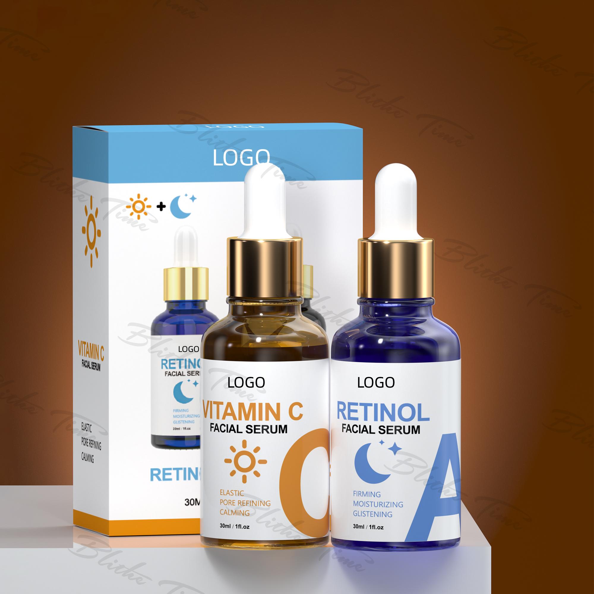 

Индивидуальный набор сывороток с ретинолом и витамином С 30 мл*2 шт. Антивозрастная сыворотка для устранения морщин, осветления кожи, устранения пигментных пятен прозрачный