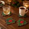 Christmas Holly Leaf Wooden Set of 4 for Holiday Dining Table Decorations