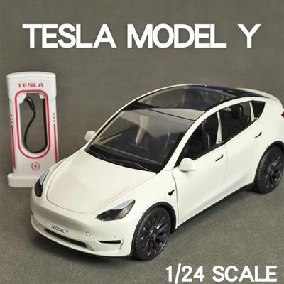Tesla Model Y 1:Modèle réduit moulé sous pression à l'échelle 24 avec station de recharge