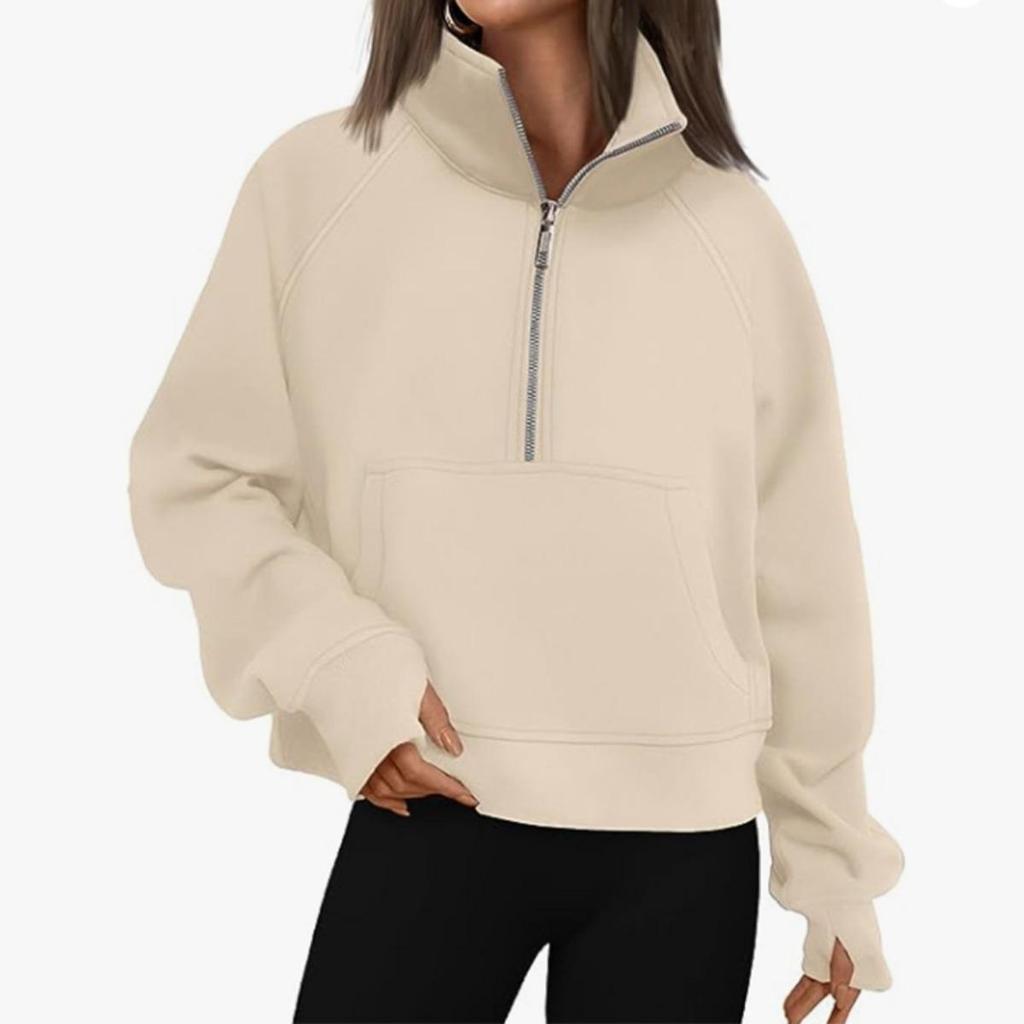 Women's Autumn and Winter  Shoulder Sleeves Loose Jacket Half Zip Shirt Long Sleeved Sweatshirt