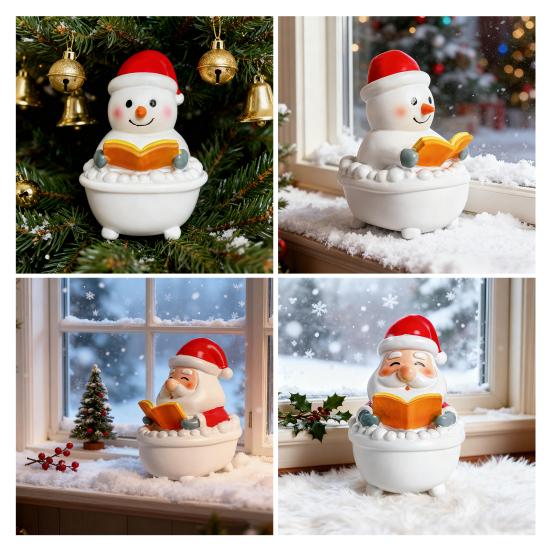 Christmas Night Light Santa Prayer/Jesus Prayer/Bathtub Snowman/Santa Reading LED Table Lamp Winter Resin Sculpture for Mantel Shelf Bedside Decor