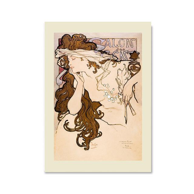 Cornice in legno massello Alphonse Mucha Poster e stampe su tela Vintage Figue Woman Canvas Painting Art on The Wall Pictures per soggiorno Home Decor