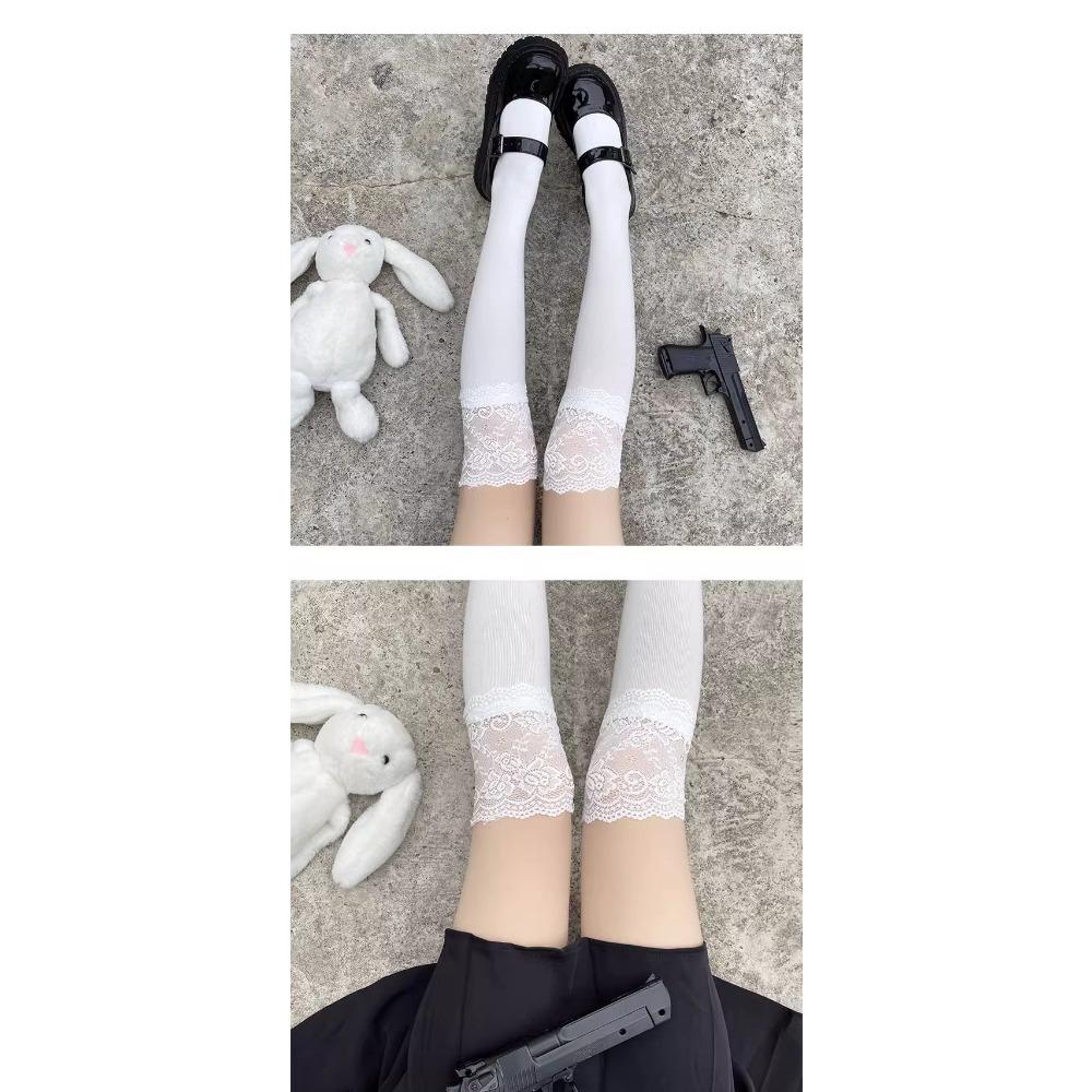 JK Stockings Women Spring and Autumn White Calf Socks Ins Tide Internet Celebrity Japanese Lolita Cute Lace Knee Socks