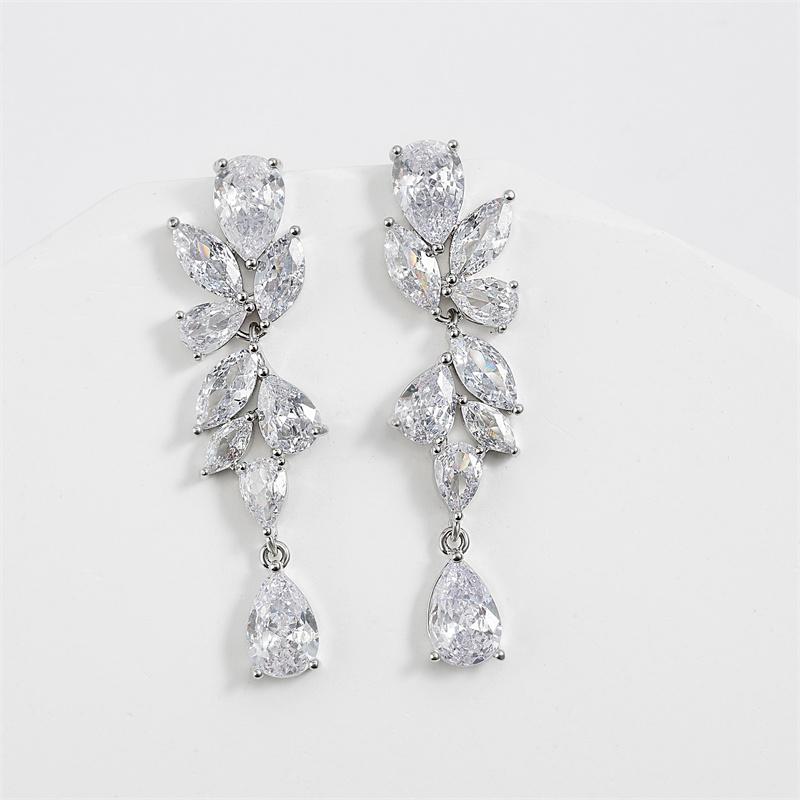 Luxury Clear Water Drop Zircon Bridal Earrings for Women Elegant Cubic Zirconia Long Dangle Earring Wedding Zircon