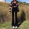 Women's High-Waisted Slimming Black Micro Flare Jeans with Raw Edge - Autumn 2024 Collection