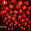 Spring Festival LED Red Lantern Ornaments: Solar Fu Character Colored String Lights for New Year Balcony Decor.