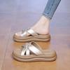 French thick-bottomed cool slippers for women's summer outer wear 2025 new cross-strapped flat-bottomed high-end skirt one-word slippers
