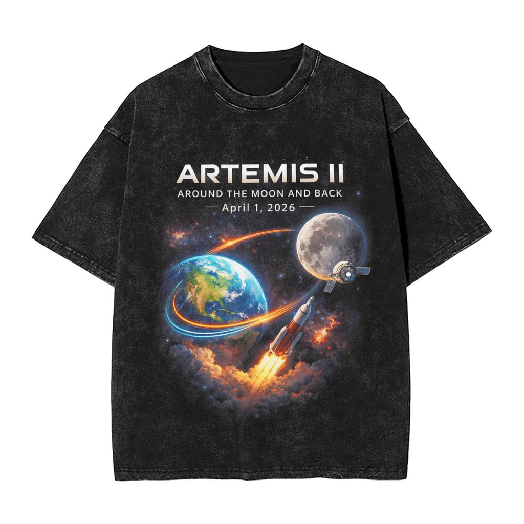 Men Womens Tshirt Artemis Ii 2026 Rocket Launch Mission To The Moon Artemis 2 Washed T Shirts Harajuku  Beach Tee Shirt