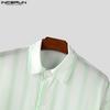 INCERUN Men Lapel Neck Long Sleeve Striped Side Lace-up Casual Oversized Shirts
