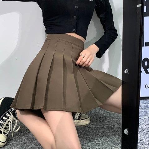 Black Pleated Skirt for Women Spring Autumn Winter High-Waisted Slimming A-Line Student Petite College Casual All-match Versatile JK Skirt