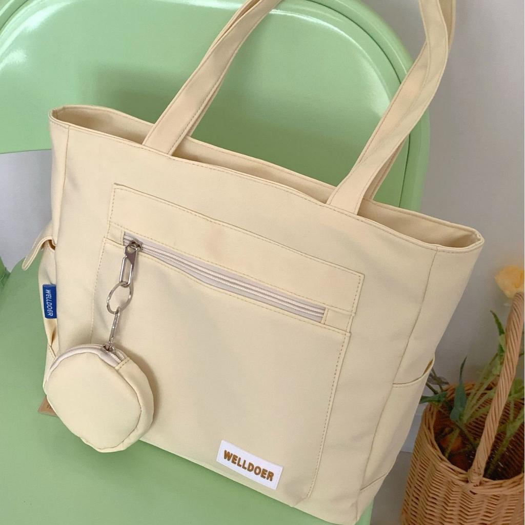 Canvas Bag Women's Shoulder Bag Japanese Simple Large-capacity Handbag Carrying Book Bag Class Bag Students Make Up A Missed Lesson Bag.