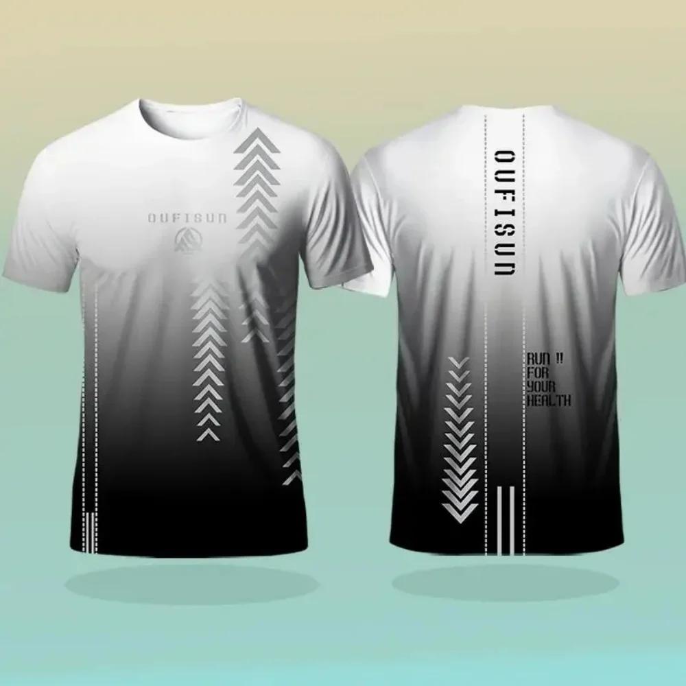Gradient Pattern 3D Printed T-shirt Men Fashionable Comfortable Breathable Soft Round Neck Casual Sports Running Short Sleeves T-shirt